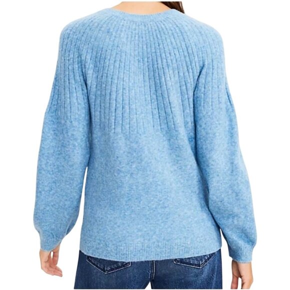 J.Crew Blue Ribbed Rhinestone Button Balloon Sleeve Sweater Size S - Picture 4 of 10